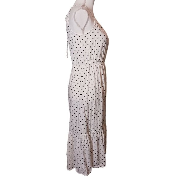 Banana Republic Sleeveless Cotton White/Black Polka-dot Tiered Midi‎ Dress XS - Picture 5 of 10